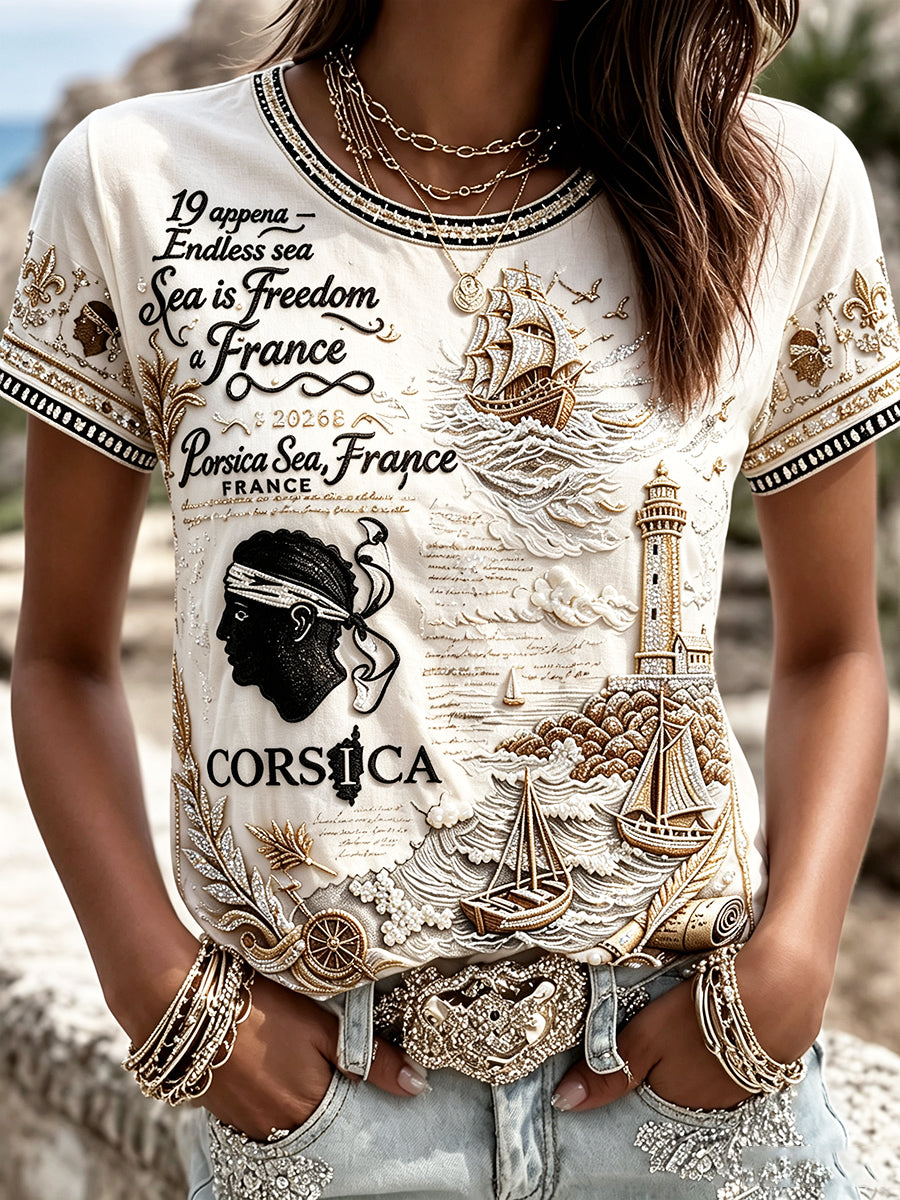T-shirt décontracté pour homme à imprimé marin français corse