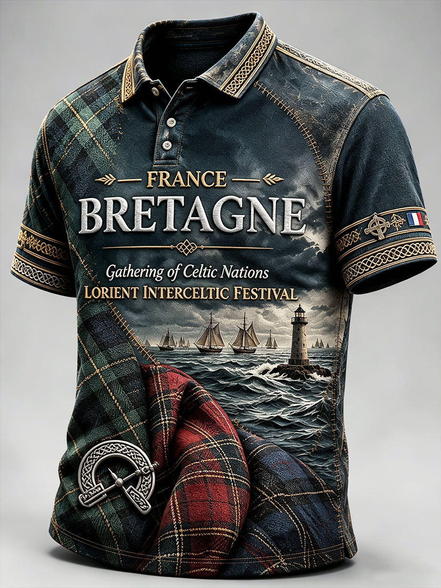 Polo décontracté pour homme à carreaux, motif du festival celtique de Lorient, France