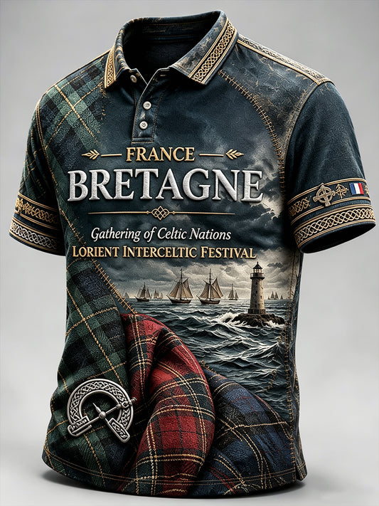 Polo décontracté pour homme à carreaux, motif du festival celtique de Lorient, France