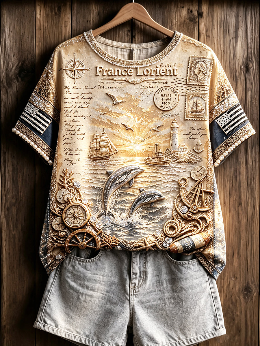 T-shirt vintage en coton-lin, imprimé du festival celte de Lorient, pour femme