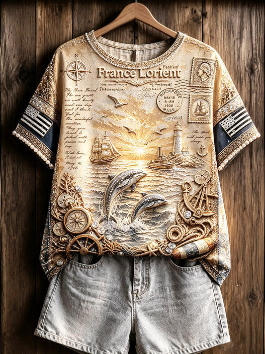 T-shirt vintage en coton-lin, imprimé du festival celte de Lorient, pour femme