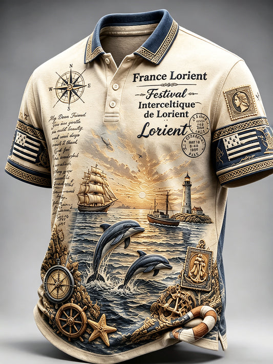 Polo décontracté pour homme à imprimé rétro, festival celtique de Lorient, France