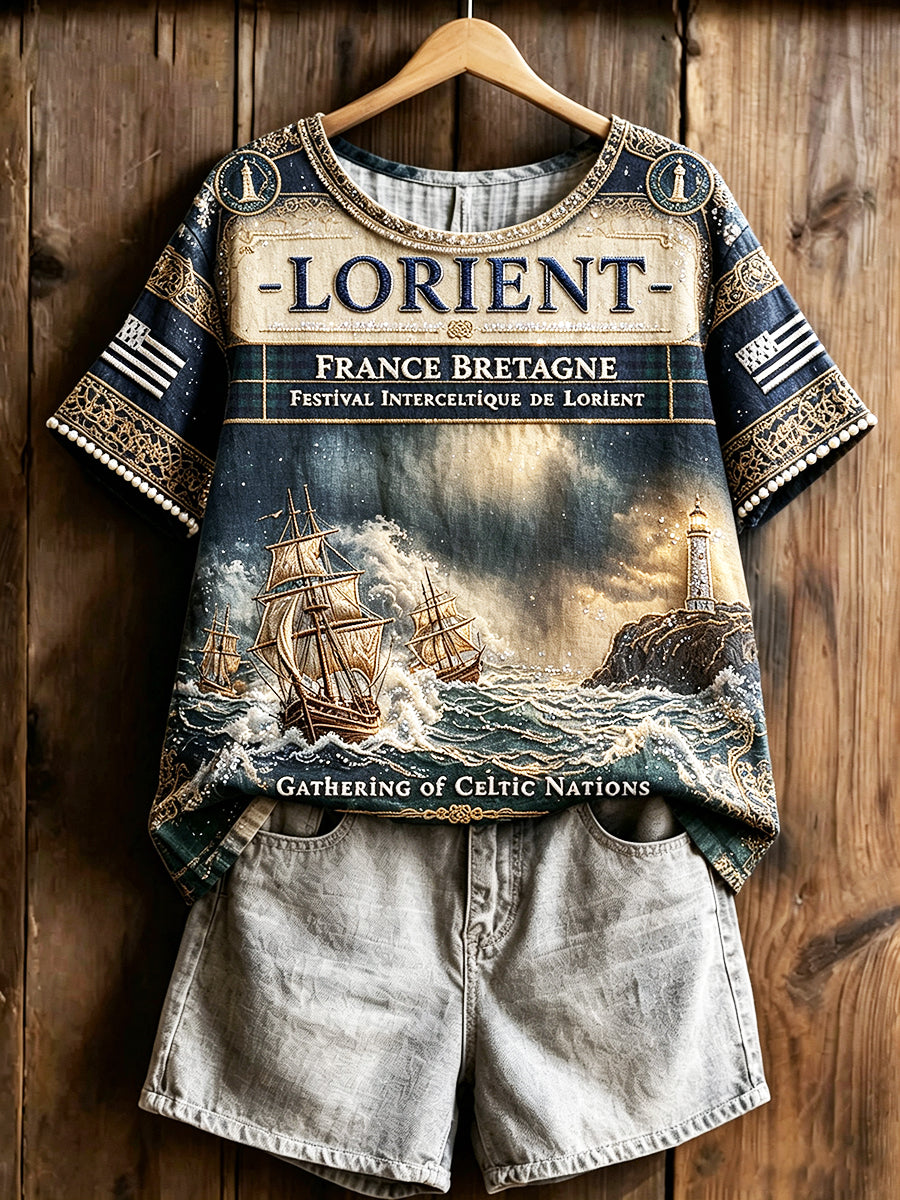 T-shirt léger en coton-lin à imprimé océan, Festival celte de Lorient, pour femmes