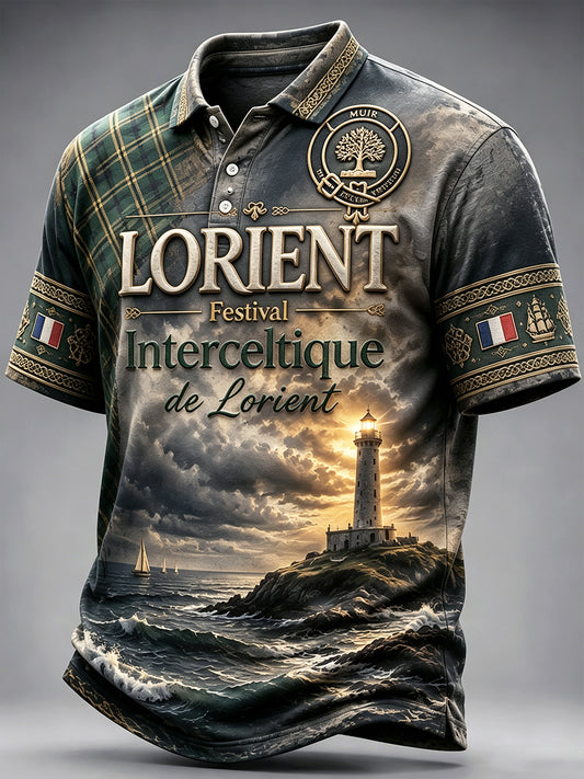 Polo décontracté pour homme en patchwork à motif pied-de-poule, festival celtique de Lorient, France