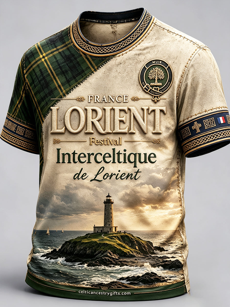 T-shirt décontracté pour homme, motif écossais rétro à empiècements imprimés, festival celte de Lorient, France