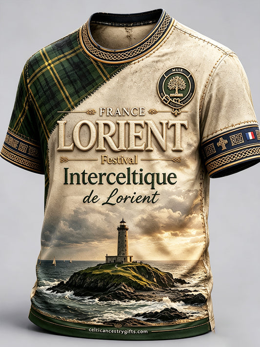 T-shirt décontracté pour homme, motif écossais rétro à empiècements imprimés, festival celte de Lorient, France