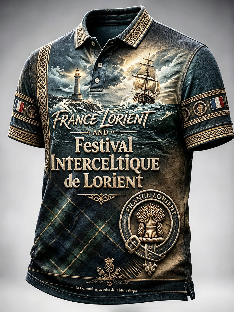 Polo décontracté pour homme à carreaux et motif marin, Festival celtique de Lorient, France