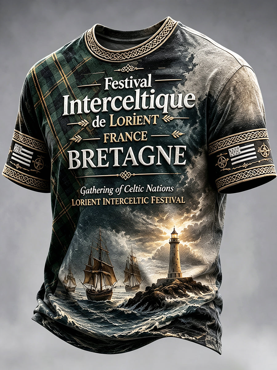 T-shirt décontracté pour homme à imprimé nautique, Festival celtique de Lorient, France