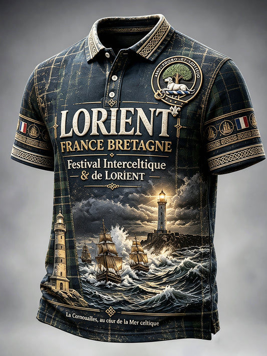 Polo décontracté pour homme, vert sarcelle, à carreaux, motif celte du festival de Lorient, style français