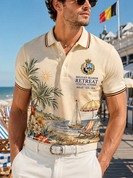Polo à manches courtes Coastal Vacation-Themed Print Homme