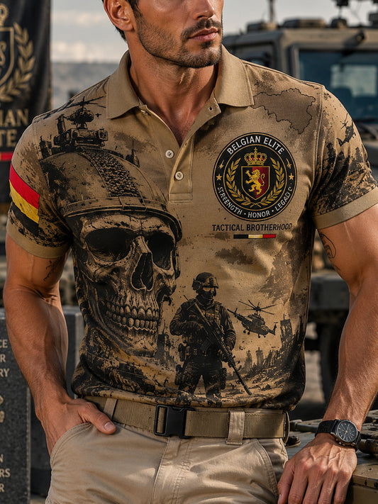 Polo Homme À Manches Courtes Avec Camouflage Vintage Et Imprimé Militaire