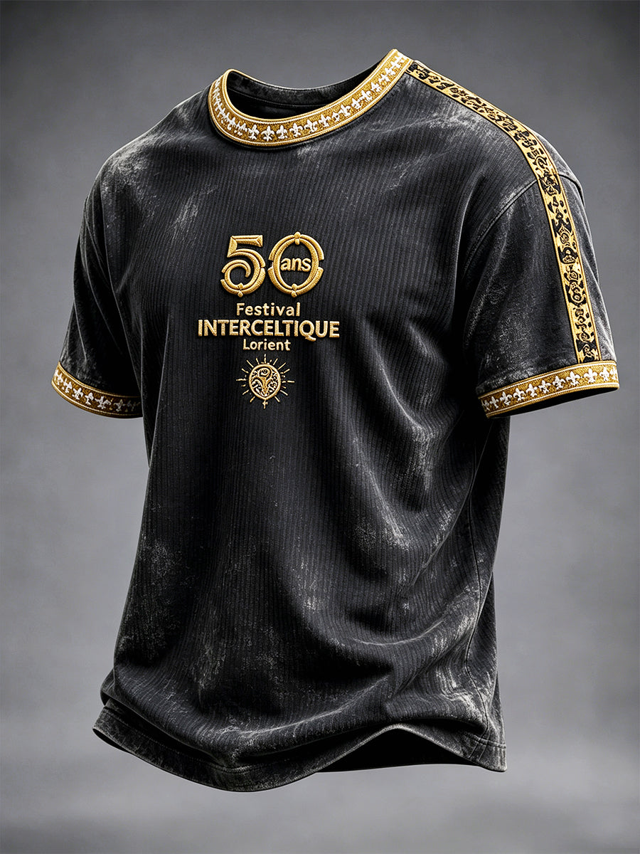 T-shirt décontracté pour homme, noir, imprimé Lorient et festival celtique