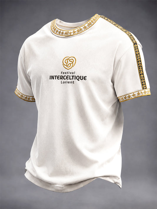 T-shirt blanc minimaliste pour homme, imprimé du festival celtique de Lorient, en France
