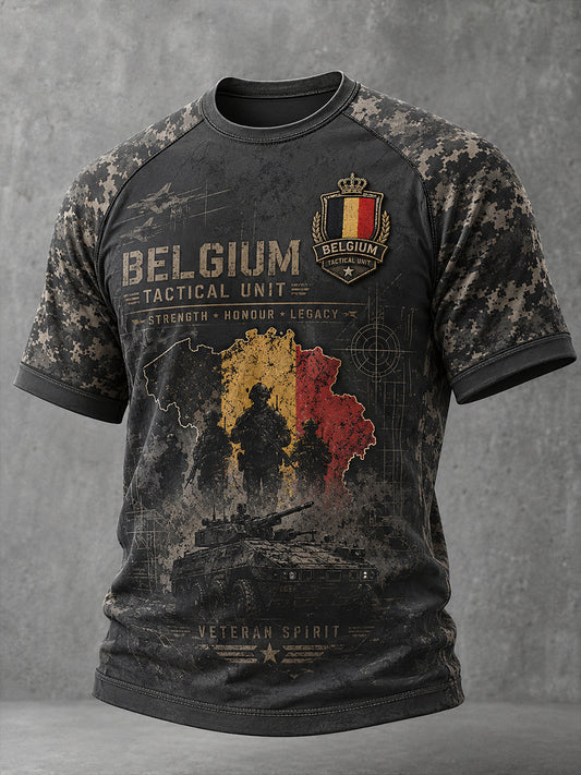 T-shirt raglan à manches courtes pour homme, avec imprimé camouflage de style militaire