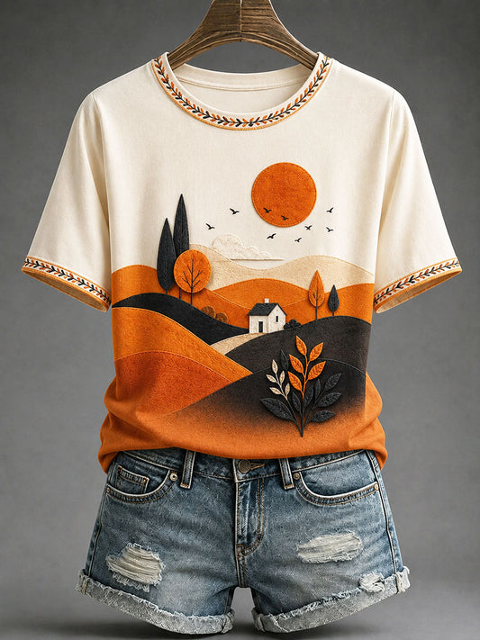 T-shirt décontracté imprimé sur le thème de l'automne pour femmes