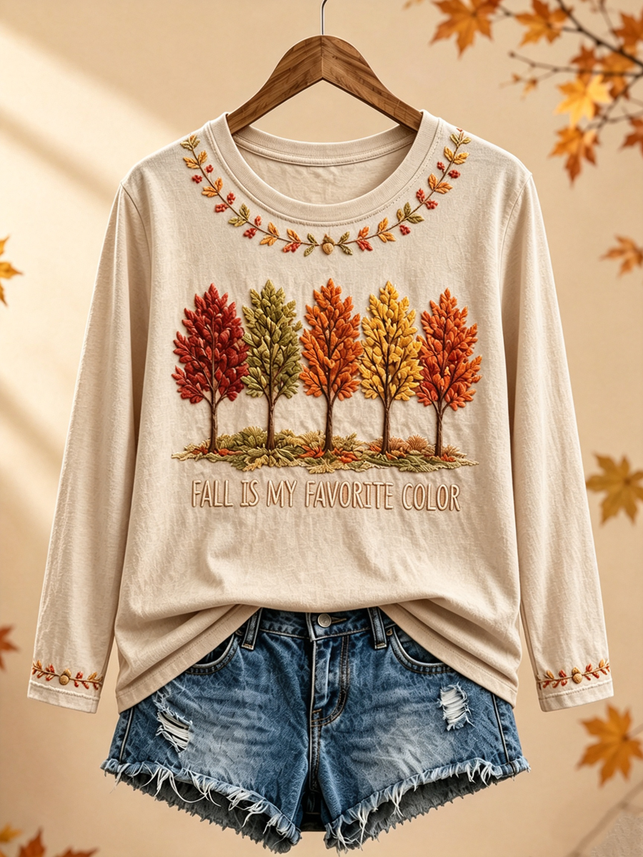 Women's Fall Is My Favorite Color Printed T-shirt col rond à manches longues