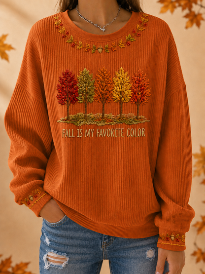 Sweat-shirt à col rond côtelé Femme Fall Is My Favorite Color