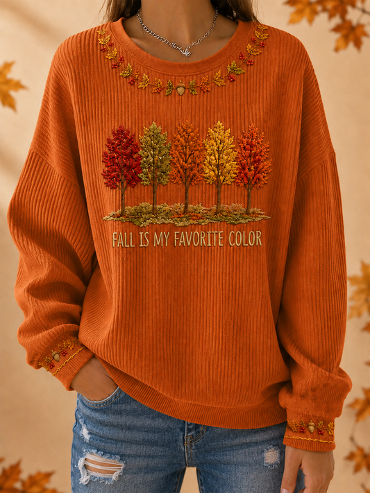 Sweat-shirt à col rond côtelé Femme Fall Is My Favorite Color