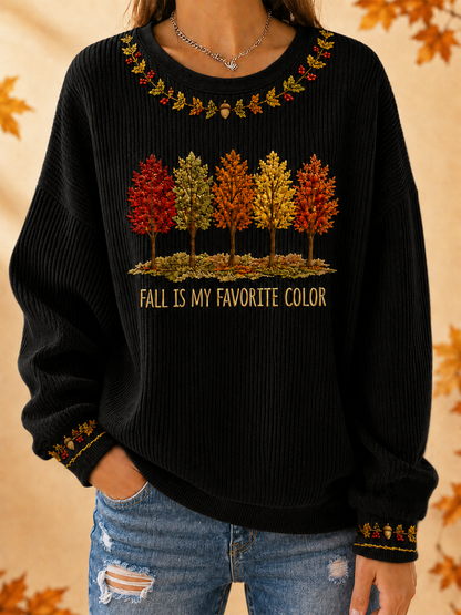 Sweat-shirt à col rond côtelé Femme Fall Is My Favorite Color