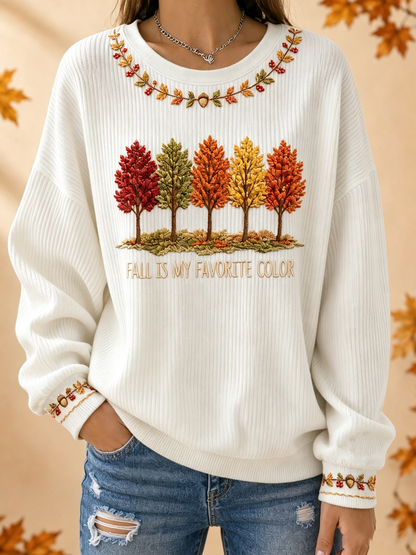 Sweat-shirt à col rond côtelé Femme Fall Is My Favorite Color