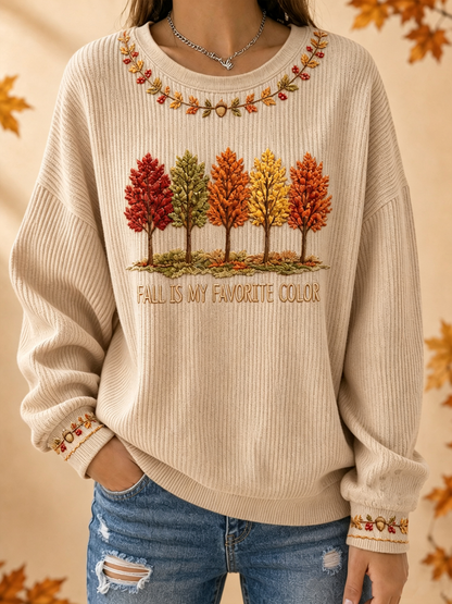Sweat-shirt à col rond côtelé Femme Fall Is My Favorite Color