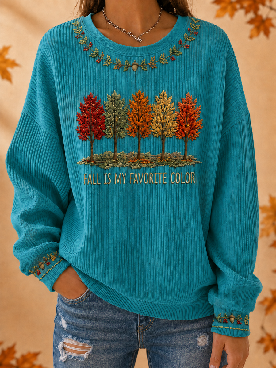 Sweat-shirt à col rond côtelé Femme Fall Is My Favorite Color