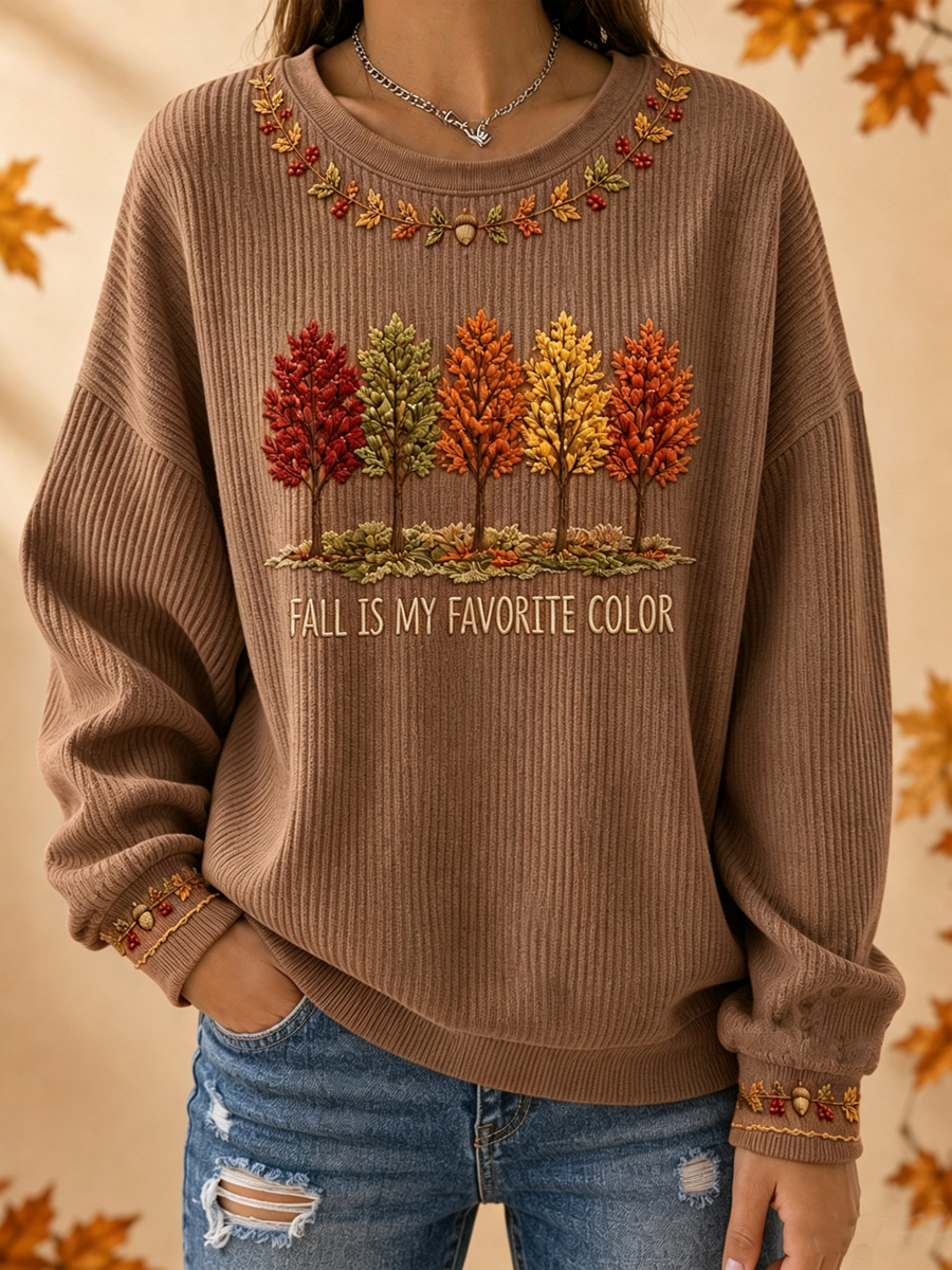 Sweat-shirt à col rond côtelé Femme Fall Is My Favorite Color