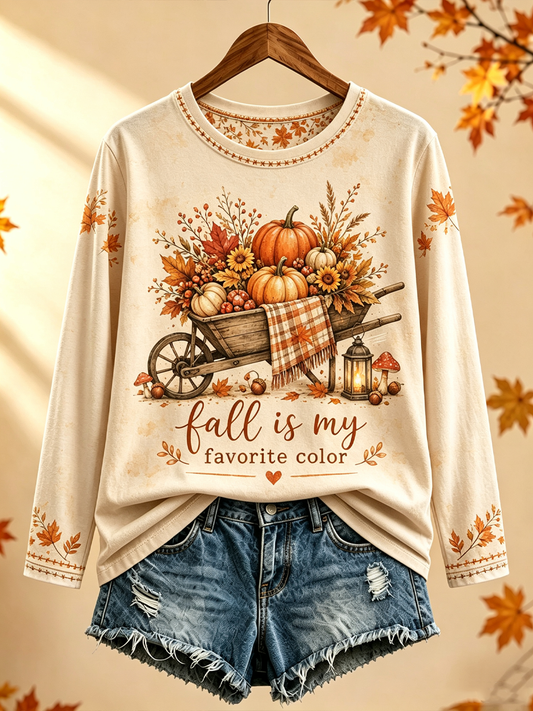 T-shirt femme automne est ma couleur préférée col rond manches longues