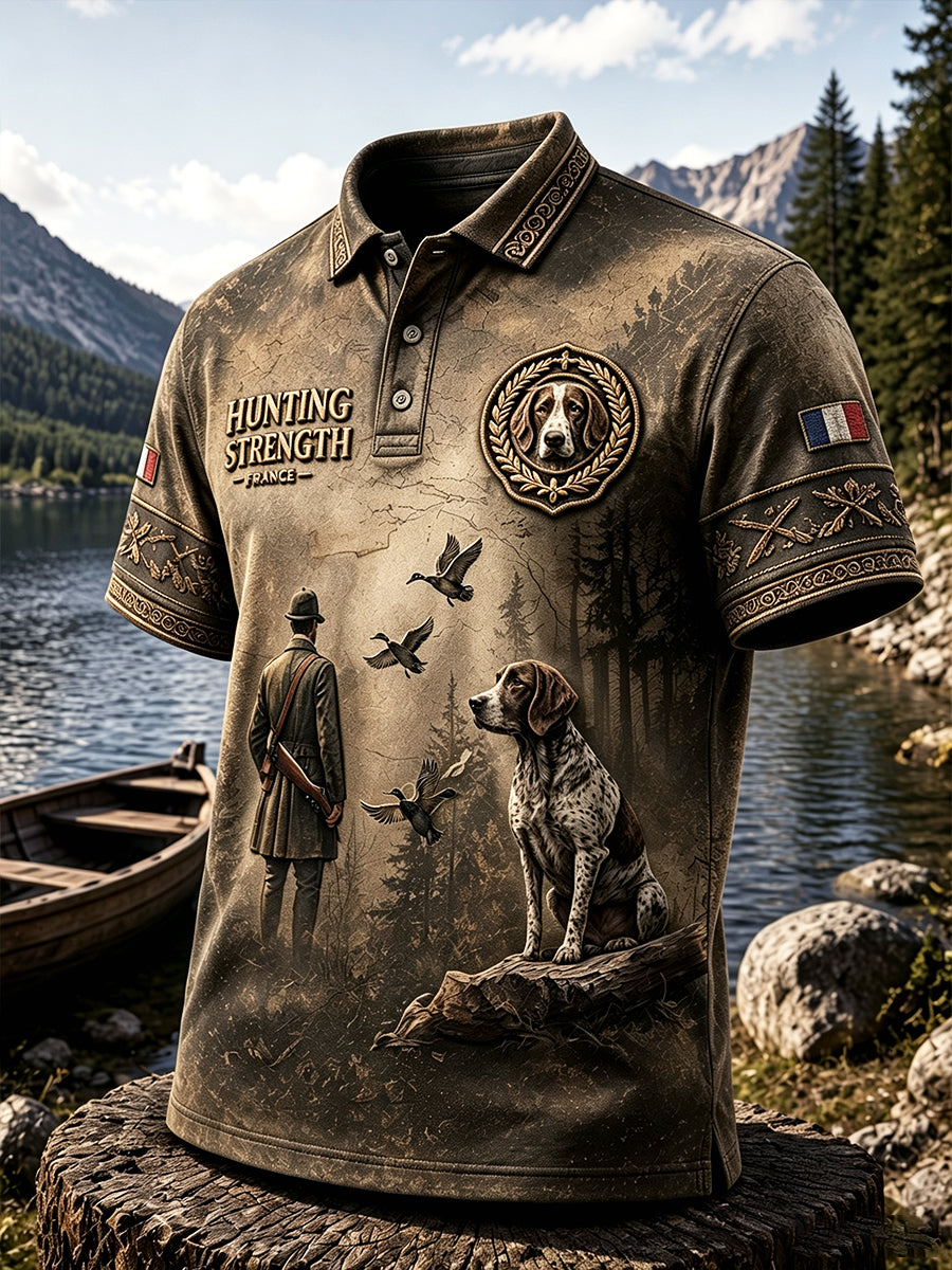 Hommes Vintage Français Bretagne Chasse Saison Imprimer Polo décontracté