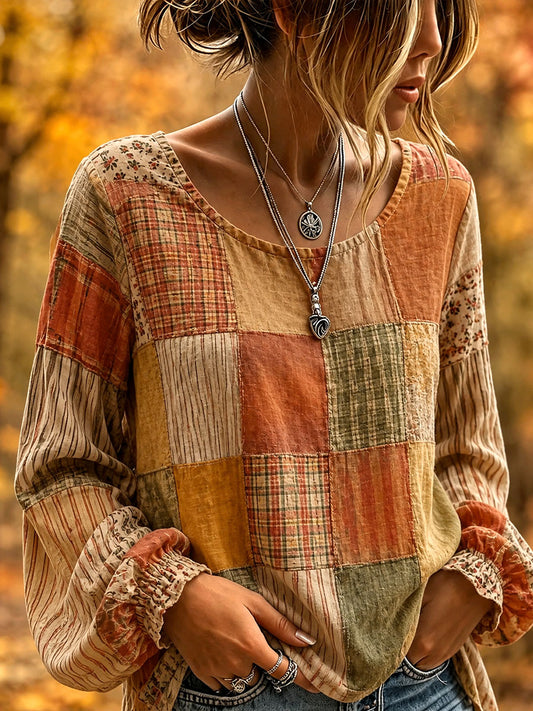 Chemise d’automne pour femme en patchwork artistique