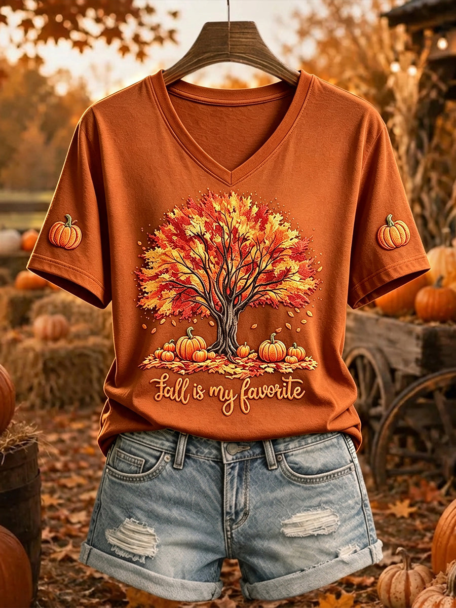 T-shirt Femme Fall Is My Favorite Tree Print à manches courtes