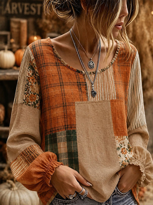 Chemise d’automne pour femme en patchwork artistique