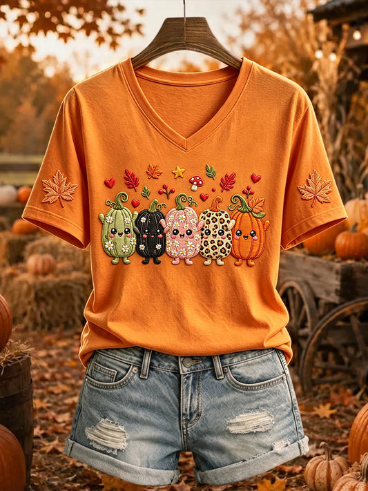 Mignon Pumpkin Squad automne Art Print T-shirt à manches courtes pour femmes