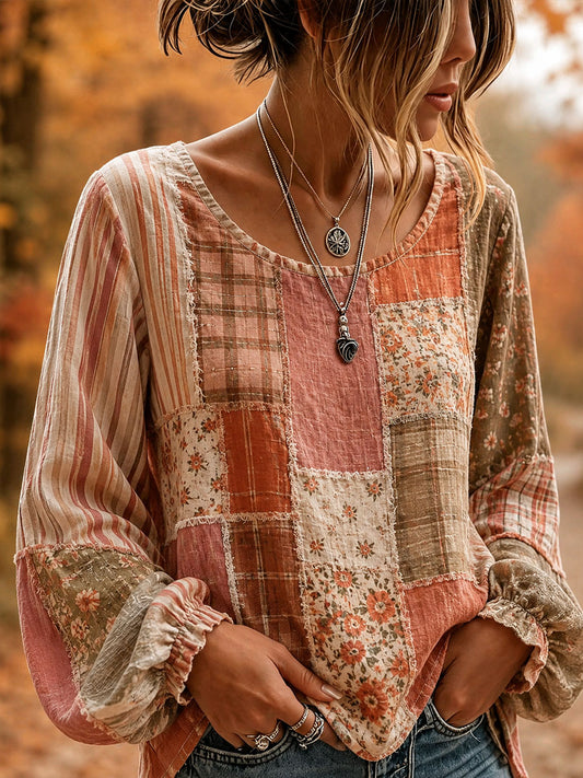 Chemise d’automne pour femme en patchwork artistique