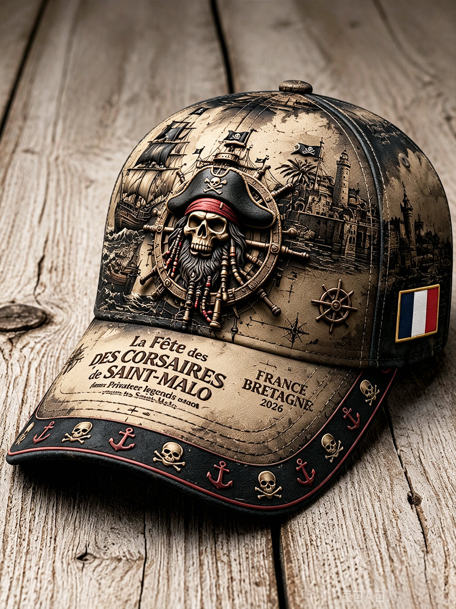 Chapeau décontracté à imprimé rétro du Festival des Pirates de Saint-Malo, en Bretagne