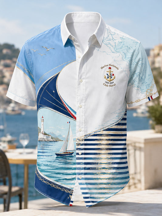 Chemise décontractée pour homme, marine française, manches courtes