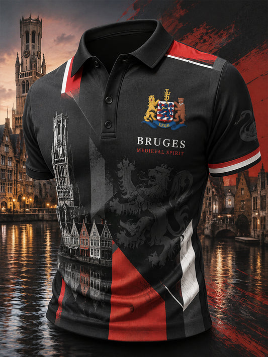 Polo à manches courtes pour homme avec imprimé graphique commémoratif urbain