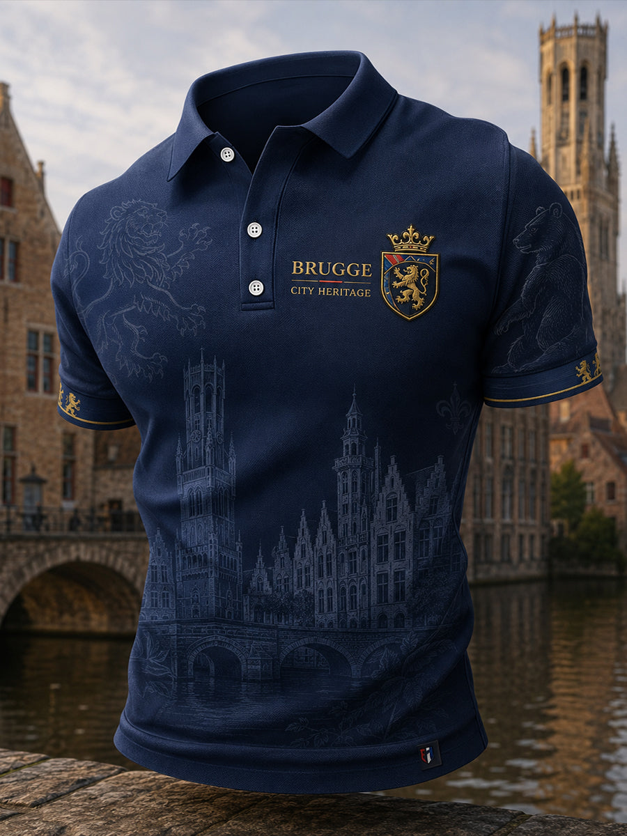 Polo à manches courtes pour homme avec imprimé graphique commémoratif urbain