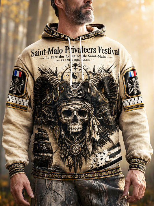 Sweat à capuche décontracté pour homme French Brittany Pirate Gothic Print