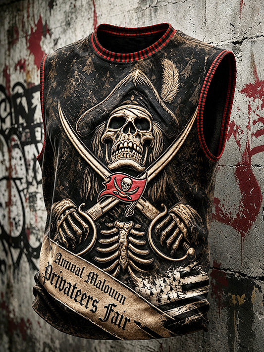 Gilet décontracté imprimé vintage pour homme dans un style pirate français breton