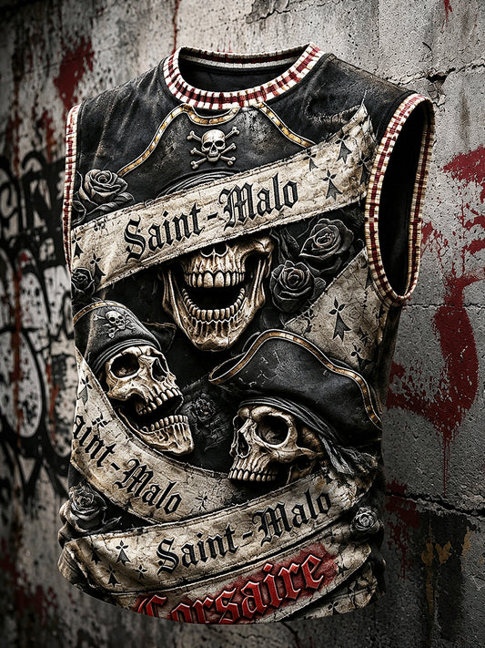Gilet décontracté à imprimé gothique de style pirate Bretagne française pour homme