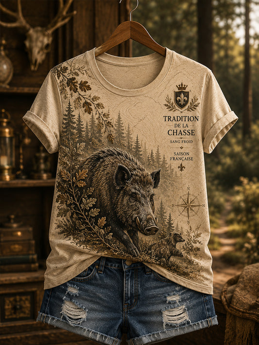 T-shirt femme à manches courtes pour la saison de chasse en France
