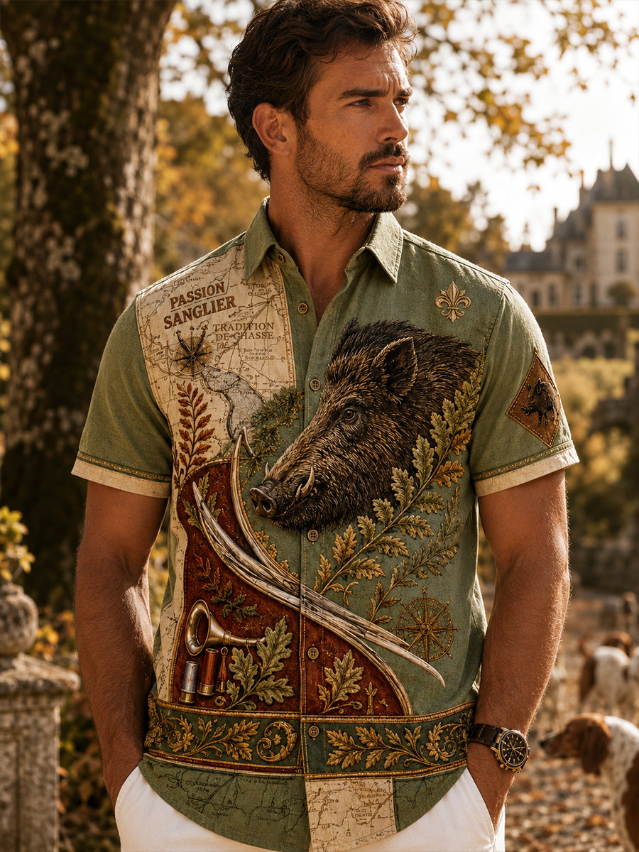 Chemise décontractée de chasse française pour homme à manches courtes