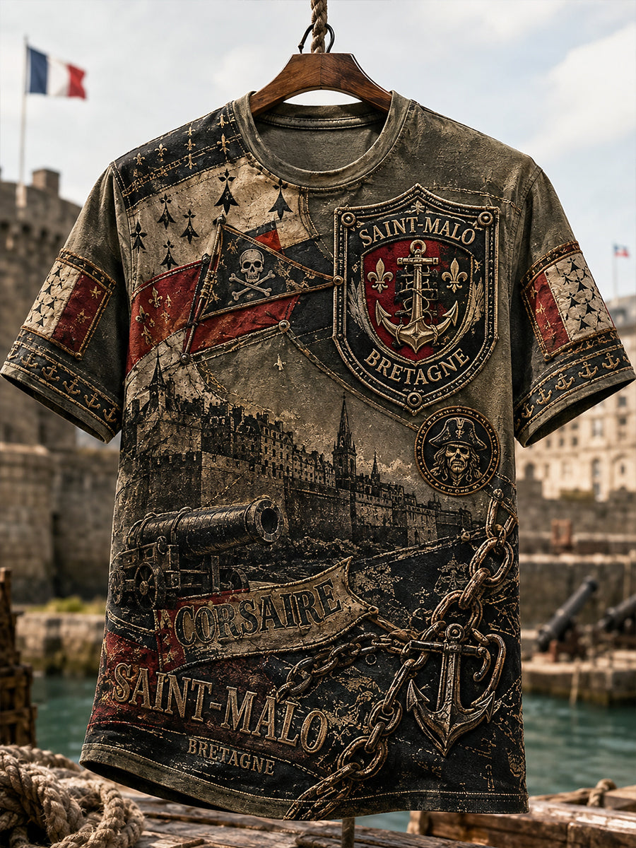 T-shirt manches courtes gothique France pour homme, Saint-Malo Privateer