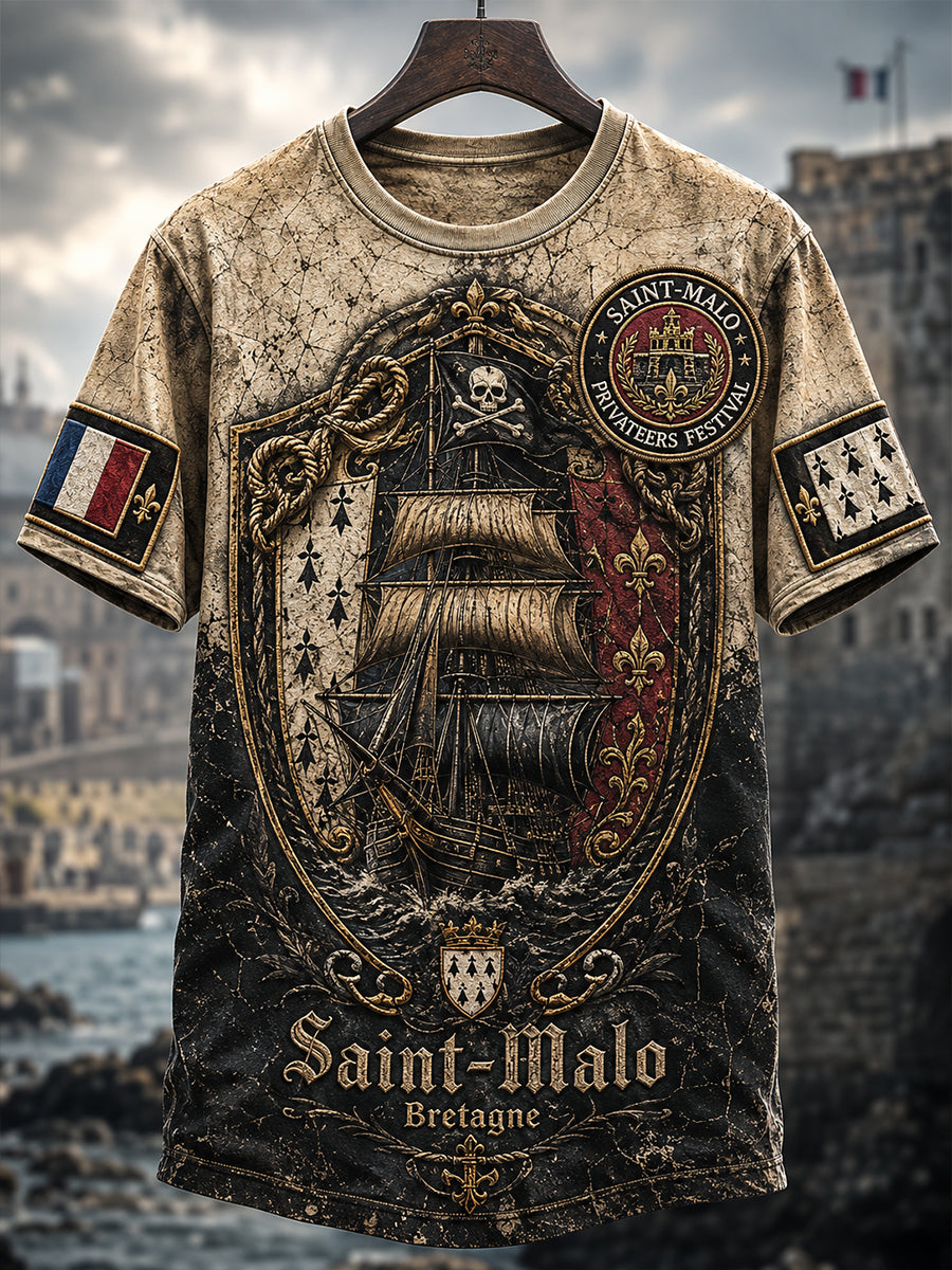 T-shirt manches courtes gothique France pour homme, Saint-Malo Privateer