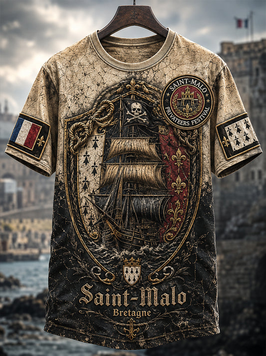T-shirt manches courtes gothique France pour homme, Saint-Malo Privateer