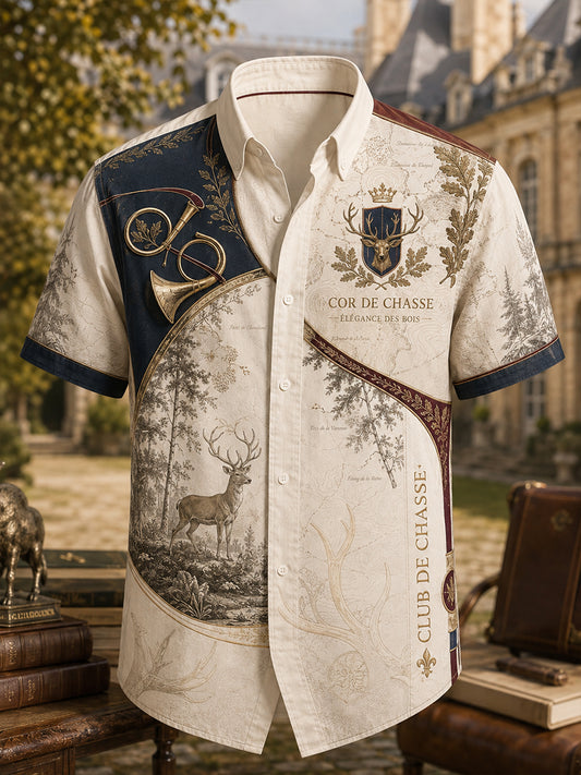 Chemise décontractée de chasse française pour homme à manches courtes