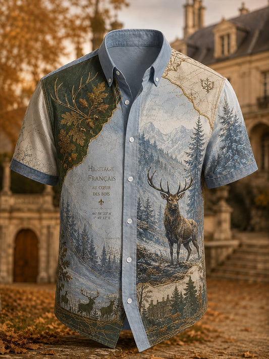 Chemise décontractée de chasse française pour homme à manches courtes