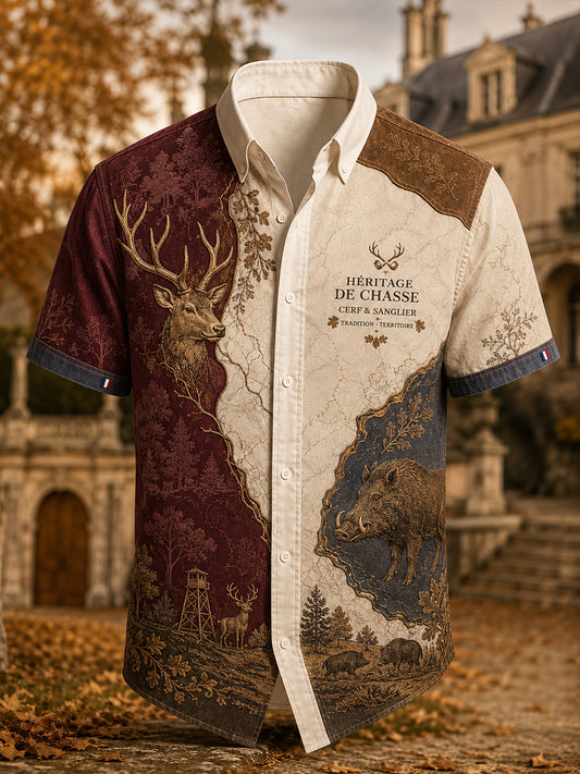 Chemise décontractée de chasse française pour homme à manches courtes