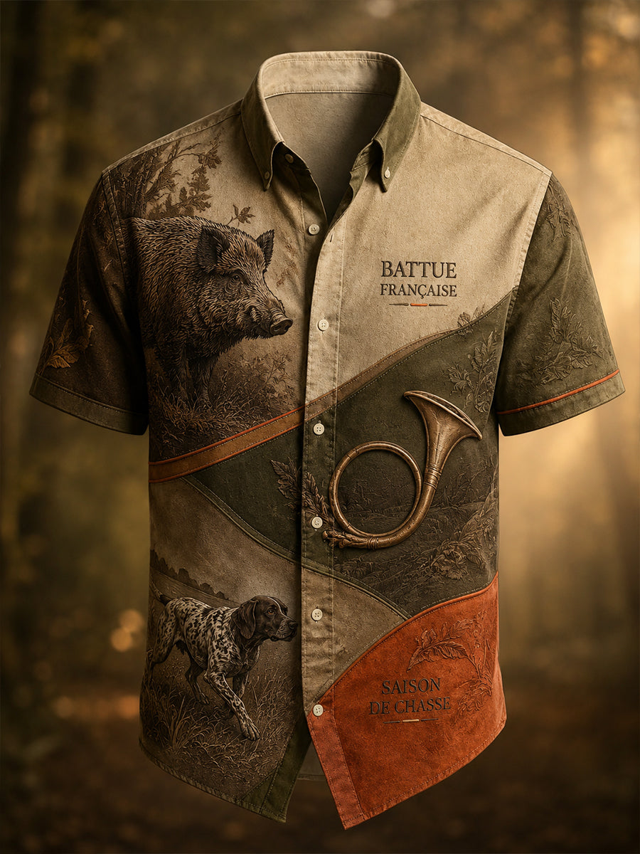 Chemise décontractée de chasse française pour homme à manches courtes